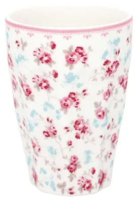 Produktbild von Greengate FRENCH Latte Cup ELSY Weiß mit Blumen Muster Kaffeebecher 400 ml