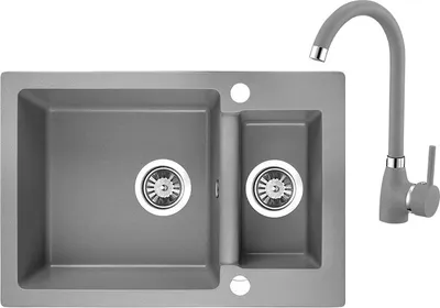 Produktbild von BADLAND BADLAND Spülbecken SET Spültischarmatur und Granitspüle Doppelbecken CELIA 44x65 Grau | Siphon im SET!