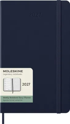 Produktbild von Moleskine Wochenkalender für 12 Monate, 2027, Format Large/A5, 1 Woche = 1 Seite, rechte Seite mit Linien, Hardcover, Farbe: Saphir