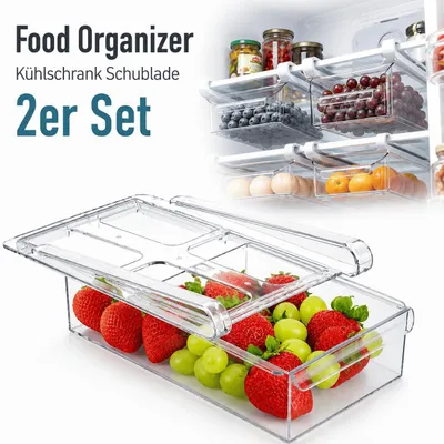 Produktbild von 2er Set Kühlschrank Organizer Schublade Kühlschrank Ausziehbare Aufbewahrungsbox