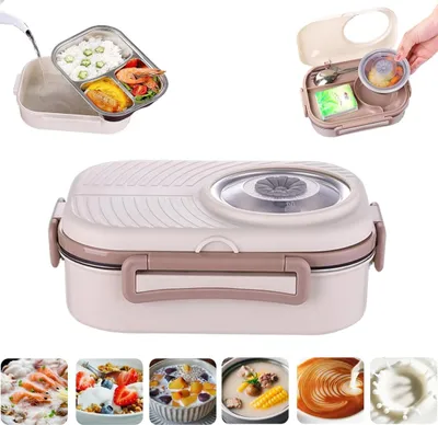 Produktbild von Lunchboxen, Brotdose, Bento-Box mit Fächern, Lunchbox mit drei Fächern, versiegelt, auslaufsicher, geeignet für Mikrowelle und Spülmaschine