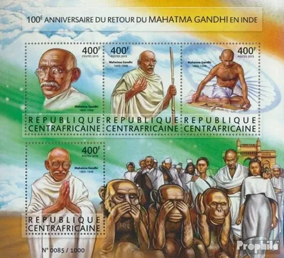 Produktbild von Briefmarken Zentralafrikanische Republik 2015 Mi 5570-5573 Kleinbogen (kompl. Ausgabe) postfrisch Mahatma Gandhi