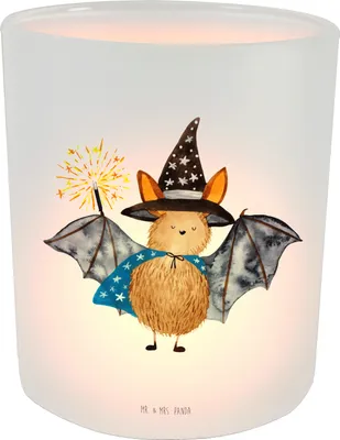 Produktbild von Mr. & Mrs. Panda Windlicht Deko Fledermaus Zauberer - Transparent - Geschenk, Kerzenhalter, Frauen, Teelicht Glas, Lustige Sprüche, aus, Reinsteigern, Magier, Fledermäuse