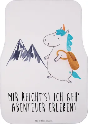 Produktbild von Mr. & Mrs. Panda Automatte Einhorn Bergsteiger - Weiß - Geschenk, Abenteuer, Fußmatte Auto, Urlaub, Reisen, Teppich, Fürs, Einhörner, Autoteppich, Auto-Fußmatte