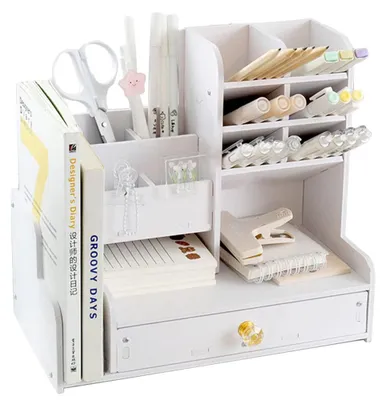 Produktbild von Schreibtisch-Organizer mit Schublade, weißer Stifthalter