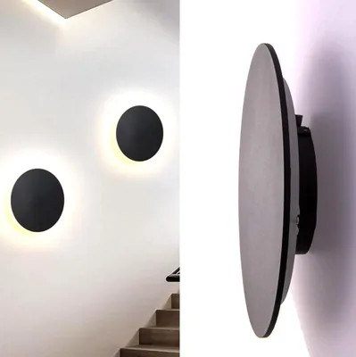 Produktbild von Schwarze 12-W-LED-Wandleuchte aus Aluminium, abgedeckt für den Außenbereich, mit Rückbeleuchtung, EagleRise-Treiber, Ø250 x 38 mm, 2700 K, IP44.