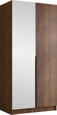 Produktbild von MIRJAN24 Kleiderschrank Bono II, Schlafzimmer, mit Spiegel, Drehtürenschrank, mit Kleiderstange, Modern, Garderobenschrank, Metallgriffe (Farbe: Nuss Warmia + Schwarz)