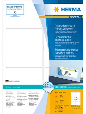 Obrázok produktu pre HERMA Adressetiketten A4 weiß 96x50,8   mm 1000 St.