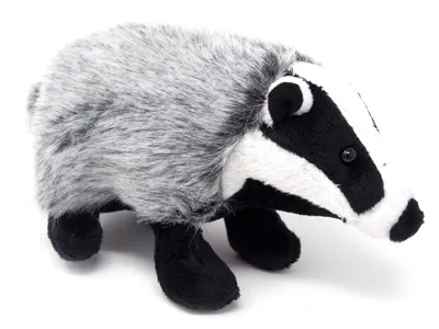 A stuffed toy badger is shown against a white background.