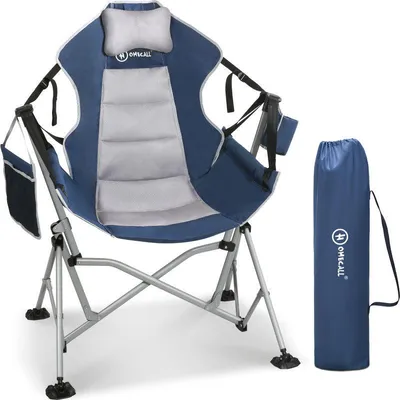 Produktbild von Camping Schaukelstuhl faltbar – Komfortabler Outdoor Hängesessel mit verstellbarer Rückenlehne für Garten & Camping blau-grau