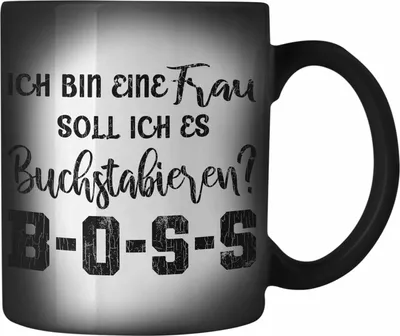 Produktbild von Trendation - Karabiner Farbwechsel Zauber-Tasse Edelstahl mit Spruch Frauen Geschenk Frau Lustige Sprüche Boss Spruch Mama Farbwechsel Zauber-Tasse (Schwarz)