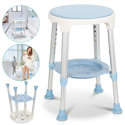 Zdjęcie produktu dla Ikodm Stołek pod prysznic, obrotowy o 360°, z półką  Stołek łazienkowy, siedzisko pod prysznic, pomoc pod prysznic, siedzisko łazienkowe