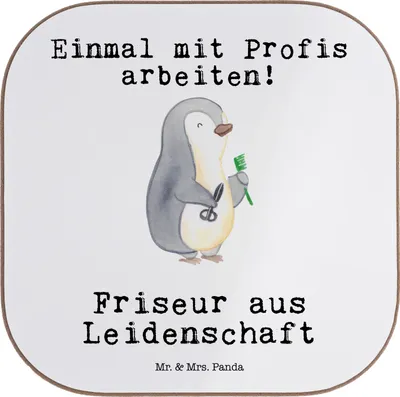 Produktbild von Mr. & Mrs. Panda Tischuntersetzer Friseur Leidenschaft - Weiß - Geschenk, Tassenuntersetzer, Frisör, Untersetzer für Gläser, Coaster, Friseursalon, gläseruntersetzer