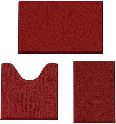 Produktbild von Unyqoos® 3‑teiliges Badematten-Set aus Chenille, weich & saugfähig, rutschfeste Gummirückseite – Bad 50×80 cm, WC‑U 50×50 cm, Waschbecken 40×60 cm