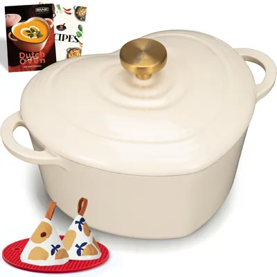 Produktbild von OVERMONT Herzförmiger Emaille Schmortopf aus Gusseisen, 1,9 L, Beige