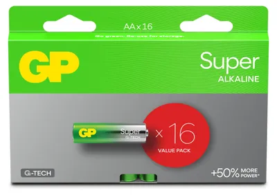 Produktbild von GP Batteries Super Alkaline GP15A, Einwegbatterie, AA, Alkali, 1,5 V, 16 Stück(e), Cd (cadmium), Hg (Quecksilber)