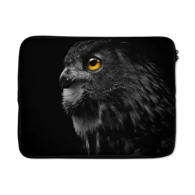 Produktbild von MuchoWow® Laptop Hülle 17 Zoll Laptoptasche Eule - Vogel - Schwarz - Porträt - Zipper - Schutzabdeckung