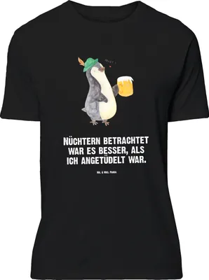 Produktbild von Mr. & Mrs. Panda Größe M T-Shirt Pinguin Bier - Schwarz - Geschenk, Angetüdelt, mit Spruch, , Tshirt, Nüchtern, Herren, Feierabend, Shirt, Beschwippst
