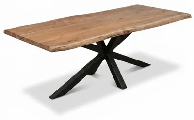 Produktbild von Esstisch 260 x 100 cm Cali, Baumkantentisch naturfarben, Akazienholz massiv, Spider-Gestell aus Metall Schwarz, aufgedoppelte Kanten 25+25 mm