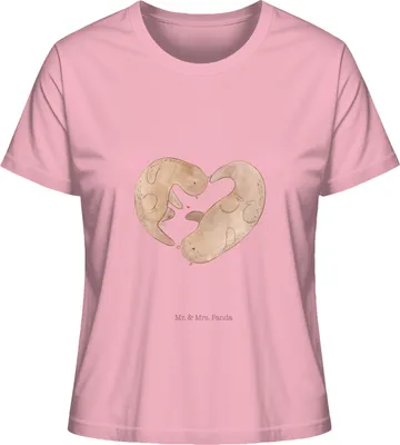 Produktbild von Mr. & Mrs. Panda Basic T-Shirt Damen Otter Herz Größe S - Baumwolle Pink - Geschenk, Liebe, Oberteil, Liebesgeschenk, Sommershirt, Baumwollshirt, Shirt