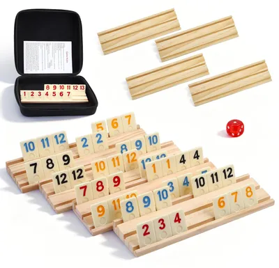 Rummy Brettspiel, 214 Steine, 8 Holz-Ständer, Reisespiel