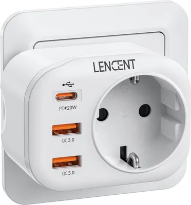 Produktbild von Steckdosenadapter mit Schnellladefunktion, USB – 4-in-1, mit deutschem Zweiwegestecker