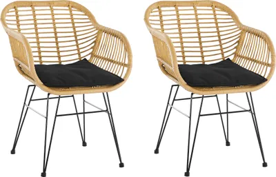 Produktbild von Möbilia Gartensessel 2er-Set aus Polyrattan | inklusive Sitzkissen | B 58 x T 59 x H 80 cm | natur-schwarz | 10020007 | Serie GARTEN