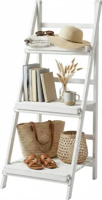 Obrázok produktu pre Mucola Kvetinový rebrík 3 poschodia Kvetinový regál Biely Kvetinový stojan Zavesený kvetináč Kvetinový taburet Drevo Príroda Kvetinová lavička Regál na rastliny