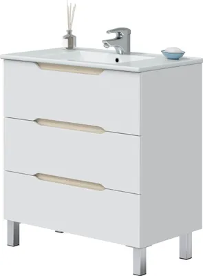 Produktbild von Waschtisch-Set >LEA< (2-tlg.) inkl. Waschbecken, Weiß / Eiche Dekor - 80x86x45 (BxHxT)