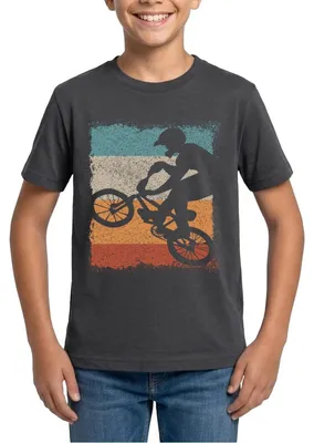 Produktbild von Spreadshirt BMX Sprung Vintage Teenager T-Shirt, 152/164 (12-14 Jahre), Dunkelgrau
