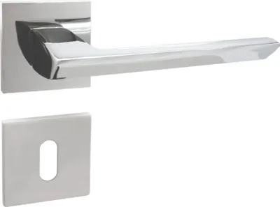 Produktbild von DOMINO Türgriff Drückergarnitur BB-Buntbart Set | quadratische Rosette | Türklinke für Zimmertür, Bürotür, Kellertür & Innentür | Türbeschläge aus Aluminium  |Chrom Türdrückergarnitur |ELENA QR SLIM M6