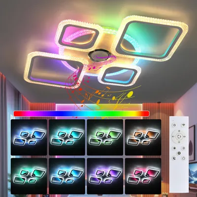 Produktbild von Musik LED Deckenleuchte mit Bluetooth Lautsprecher, 60W Moderne Quadrat Deckenlampe mit RGB Backlamp, APP Control, für Schlafzimmer Wohnzimmer