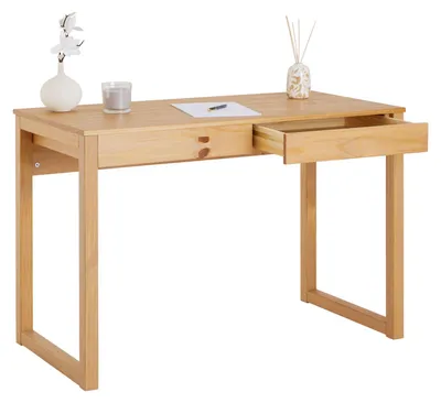Produktbild von Schreibtisch NOAH mit 2 Schubladen aus Massivholz in Eiche farben. Robuste Computertische, möbel für arbeitszimmer, Arbeitstisch mit Stauraum, büromöbel