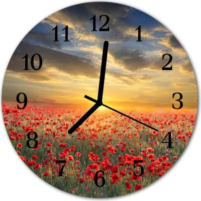 Produktbild von Glasuhr Wanduhr Küchenuhr Echt-Glas 30fi cm Mohnfeld rot