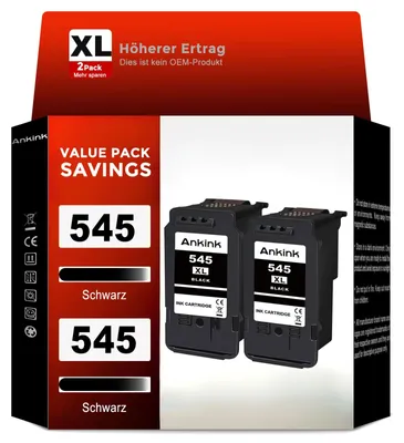 Produktbild von ANKINK Kompatibel Tintenpatrone Druckerpatronen als Ersatz für Canon PG 545XL PG545 Patrone 545 XL für MG2450 MG2550 MG2950 MG2550s TR4550 TR4551 TR4650 TS3350 IP2850 MX490 MX495 MG3050 Schwarz 2 Pack