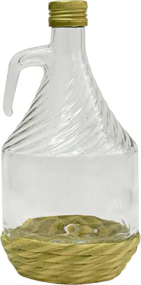 Produktbild von 1 L Glasflasche mit Henkel und Naturkorb – Glasballon mit Schraubverschluss für Wein, Saft, Likör, Spirituosen und Gärung