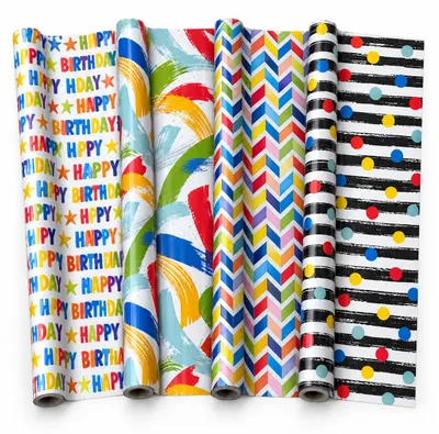 Produktbild von Farbiges Geschenkpapier – Geschenkpapier für Kinder und Erwachsene – 300 x 70 cm – 4 Rollen
