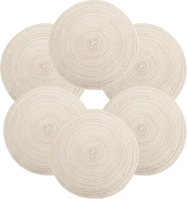 Produktbild von Tischset Rund Geflochten, Platzset Rund 6 stück, Baumwolle Tischsets Abwaschbar Hitzebeständige, 37 * 37 cm (Beige)