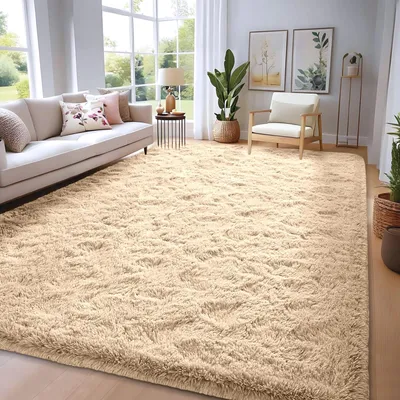 Hochflor-Teppich 240x300 cm Beige, weich, rutschfest
