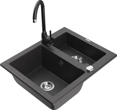 Immagine prodotto di Mexen Carlos lavello in granito 1,5 vasche con miscelatore da cucina Telma, nero maculato - 6518-76-670200-70