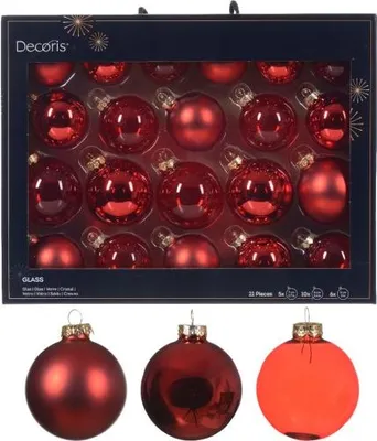 Zdjęcie produktu dla Bombki szklane czerwone ozdobne 6 cm 5 sztuk