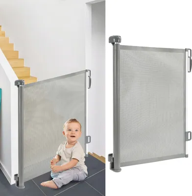 Produktbild von Jopassy Treppenschutzgitter Ausziehbar Türschutzgitter Absperrgitter Roll, ausziehen 0-180 cm für Kinder & Haustiere, Grau
