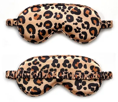 Image de Lot de 2 masques de sommeil à motif léopard, masque de sommeil en soie à motif léopard, masque de sommeil en soie douce avec sangles réglables, masque de sommeil occultant