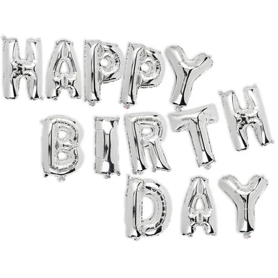 Produktbild von Folienballon Set silber Happy Birthday nachfüllbar 13 Buchstaben 40cm Geburtstag