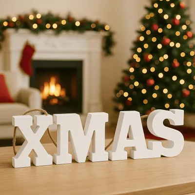 Produktbild von Weihnachtsdeko Aufhänger XMAS Schriftzug zum Aufhängen Weihnachten Holz Weiß