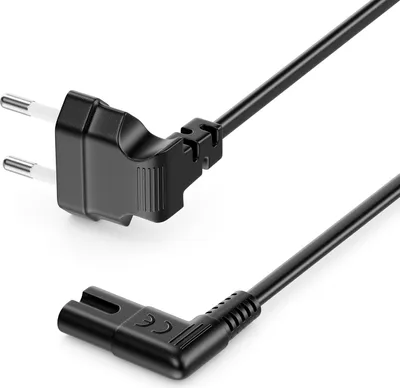 Produktbild von deleyCON 2m Netzkabel mit Flach Gewinkeltem Eurostecker - Eurostecker 90° Gewinkelt auf C7 Buchse 90° Gewinkelt - Euro-Netzkabel Stromkabel Kleingerätekabel - Schwarz
