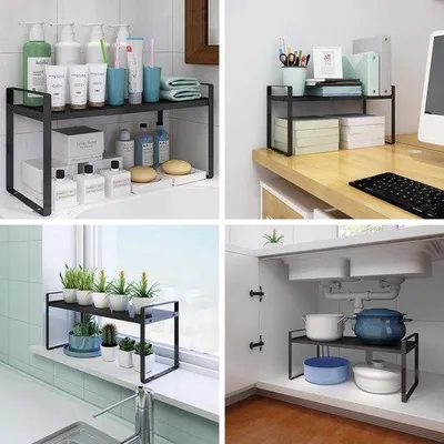 Image de Étagère extensible pour cuisine, organisateur empilable - Noir