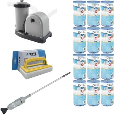 Immagine prodotto di WAYS - Cura della piscina - Aspiratore e pompa filtro 5678 L/u e 12 filtri tipo A & spazzola WAYS