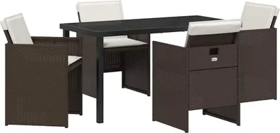 Image de Ensemble de salle à manger pour jardin 5 pcs Marron polyrotin