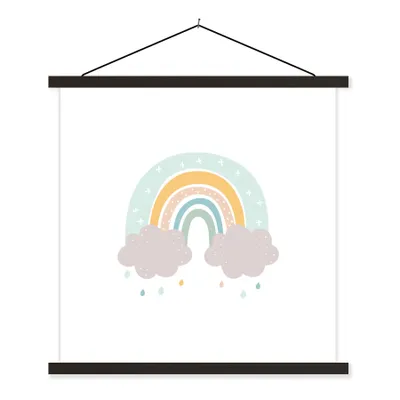 Produktbild von MuchoWow® Textilposter Regenbogen - Wolken - Regen - Kinder - Pastell 120x120 cm mit schwarzem Rahmen - Aufhängungsset